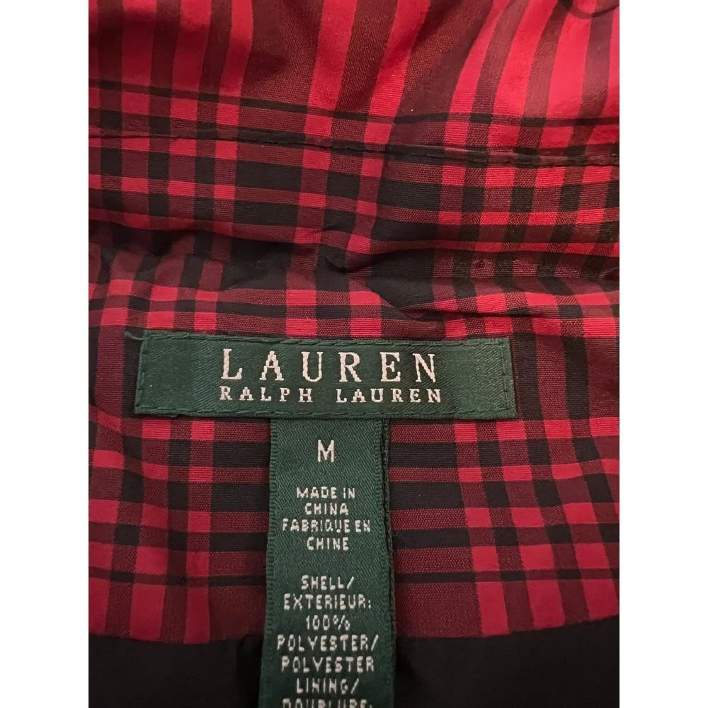 Lauren Ralph Lauren Red Black Plaid Puffer Vest Womens Medium Quilted Full Zip